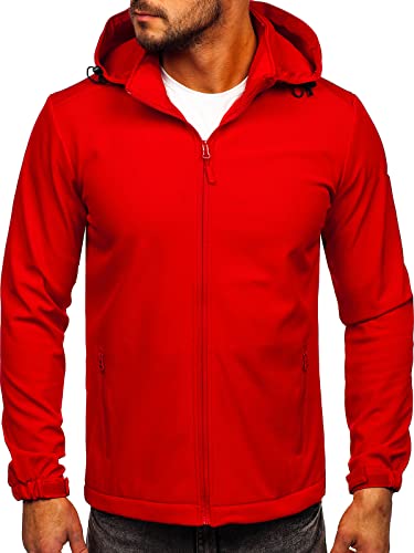 BOLF Herren Softshelljacke Übergangsjacke mit Kapuze Regenjacke Funktionsjacke Winddicht Wasserdicht Sportjacke Trekkingjacke Atmungsaktiv Outdoor Style HH017 Rot XXL [4D4]