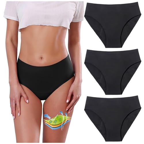 CSHE 3er Pack Periodenhose zum Schwimmen, mittlere Taille, Periodenhose für Teenager, Mädchen, Damen, 4-lagig, auslaufsicher, Bademode, spurlos, für Wasseraktivitäten