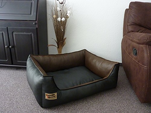 Hundebett Hundesofa Schlafplatz Kunstleder Similpelle 120 cm X 100 cm schwarz und braun