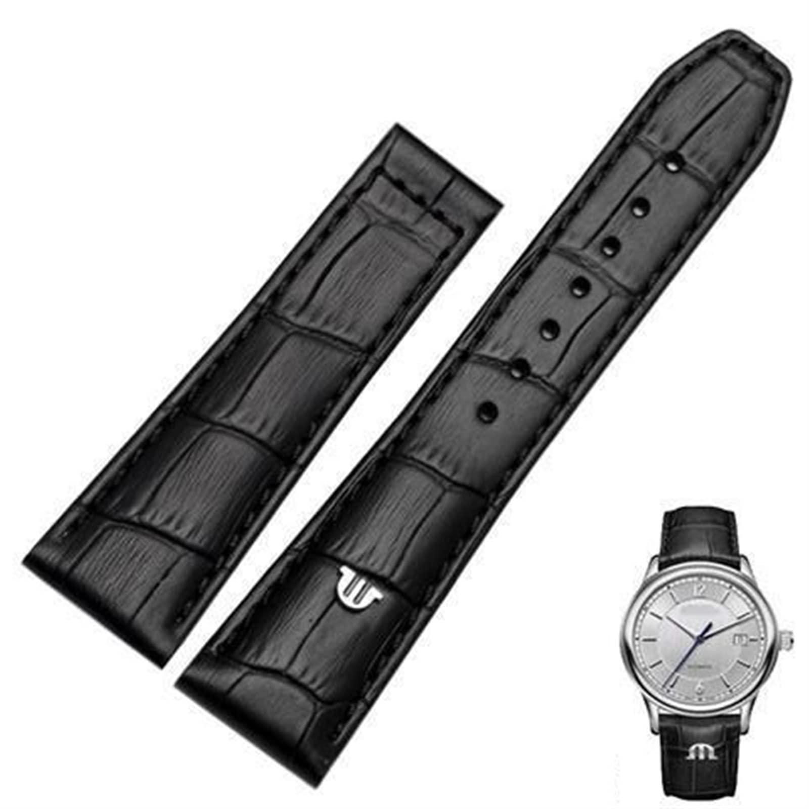 NEYENS Uhrenarmband aus echtem Leder, für Maurice Lacroix Uhrenarmband, mit Faltschließe, 20 mm / 22 mm, Schwarz / Braun, 22 mm, Achat