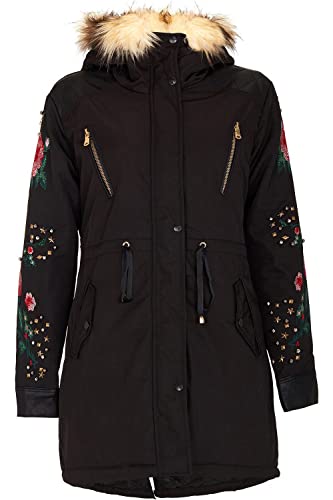 Cipo & Baxx Damen Outdoorjacke Freizeit Jacke Parka Lang Kunstfellkapuze Übergangsjacke Schwarz M