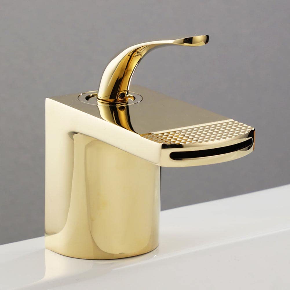 Wasserfall Wasserhahn Bad Einhandmischer Waschtischarmaturen, Moderner Elegant Stil Messing Wasserhahn Waschbecken Kaltes Und Heißes Wasser Vorhanden, Gold, Keramikventil