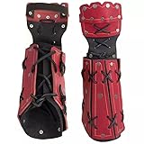 MDFCZXP Mittelalter Samurai Leder Rüstung Armschiene Bogenschießen Armschutz Ritter Stulpen Armband,Rot,20cm