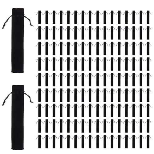 Toranysadecegumy 400 Stück Samt-Stiftebeutel, schwarz, Kordelzugbeutel, einzelner Stifthalter, Verpackungshüllen für Schule, Büro, Geschäft, Geschenk, Schwarz