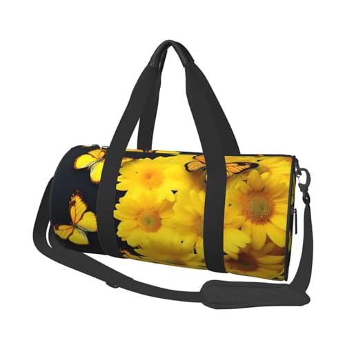 Robuste Reisetasche mit gelben Blumen und Schmetterlingen, geräumige und stilvolle Tasche für alle Ihre Reisebedürfnisse, Gelbe Blumen und Schmetterlinge, Einheitsgröße