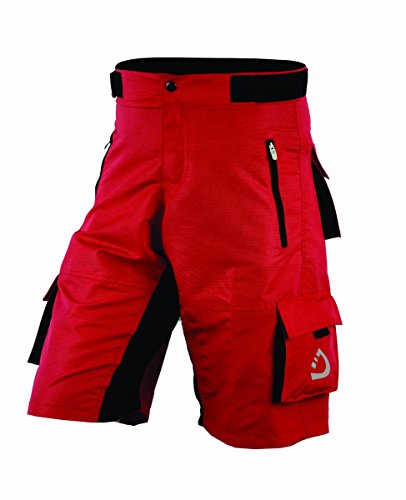 Herren Radhose MTB mit gratis Abnehmbarer gepolsterter Innenhose Rennrad Mountainbike Knickerbocker (XX-Groß, rot)