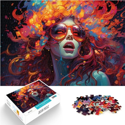 Puzzle, Lernspiele, Farbige Neonfrau für Erwachsene, 1000-teiliges Puzzle, Lernspiele, Holzpuzzle, Geschenk zum Geburtstag, 1000 Teile (50 x 75 cm)