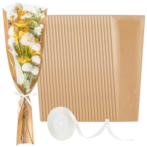 Pcivzxam 50 Stück Blumenstraußbeutel, Blumenstrauß-Geschenkpapier Aus Kraftpapier mit Band für Floristen (24,8 X 8,7)