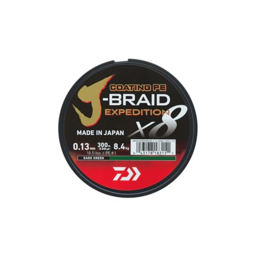 DAIWA J-Braid Expedition X8E, 0,13mm, 8,4kg/18,5lbs, 150m, Dark Green/Dunkelgrün, Geflochtene Angelschnur, 12551-013