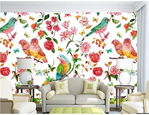 XLMING Vogel Blume Aquarell 3D Tapeten Home Esszimmer Sofa Schlafzimmer Wohnzimmer TV Hintergrund-300cm×210cm