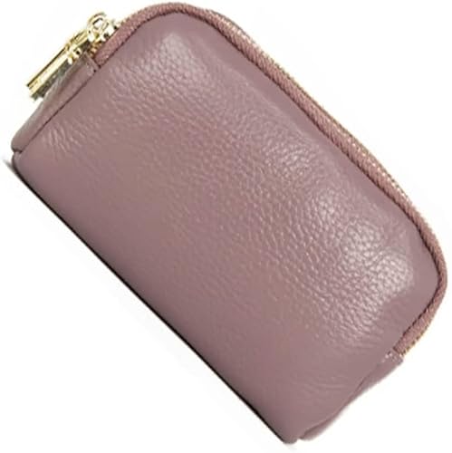 Kartenetuis mit 3 Reißverschlüssen, Unisex, echtes Leder, Handtasche, Tasche, Rindsleder, Clutch, einfache Münzbörse, modische Geldbörse mit Schlüsselanhänger (Farbe: Rot), Violett