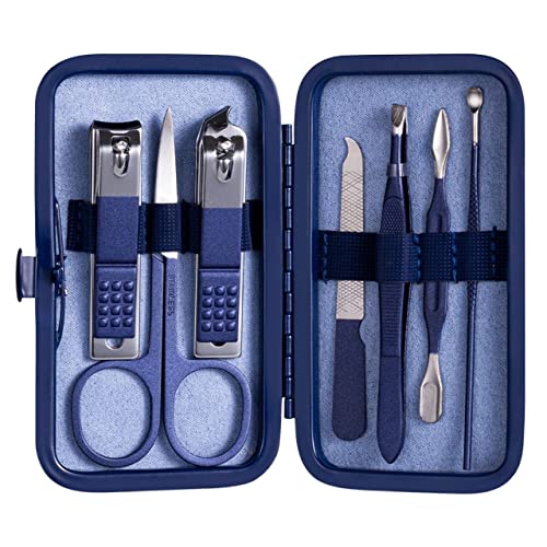 OPKDE 7–23-teiliges professionelles Nagelschneider/Pediküre-Scheren-Set aus Edelstahl, Adlerhaken, tragbares Maniküre-Nagelknipser-Werkzeug-Set (7 Stück, blau)