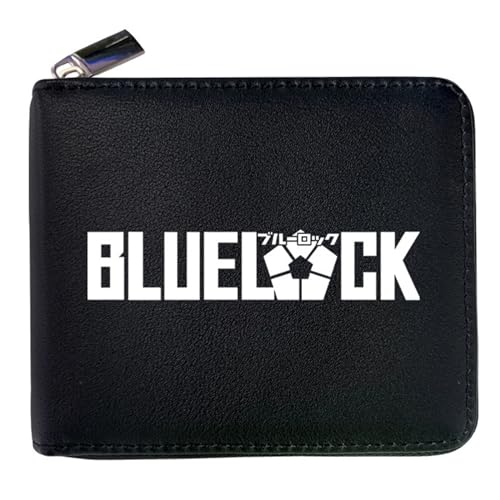 RYNDEX Blue Lo-ck Geldtasche Anime, Reißverschluss Portemonnaie Leder, Teenager Reisegeldbeutel für Taschengeld Fahrkarte(Color:Black 6)