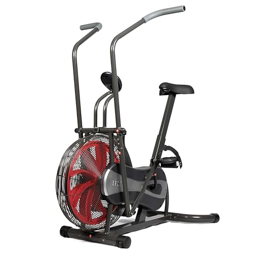 SportPlus Air Bike mit Luft-und Riemenbremssystem, Heimtrainer für Arme und Beine, Trainingscomputer, Nutzergewicht bis 100kg, Sicherheit geprüft Fan, schwarz-rot, Maße ca.115x70x122cm (LxBxH)