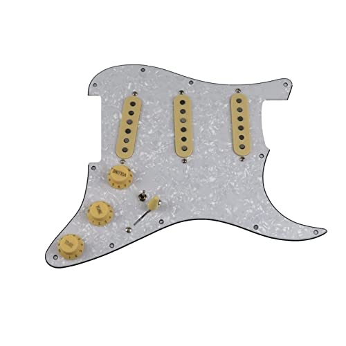 Geladenes Gitarren-Pickguard Goldener Spiegel Geladene Pickguard-Pickups Gitarre Alnico 5 Pickups SSS. Single Coils Pickups/Gelbe Pickupabdeckungen Set (Color : 12)