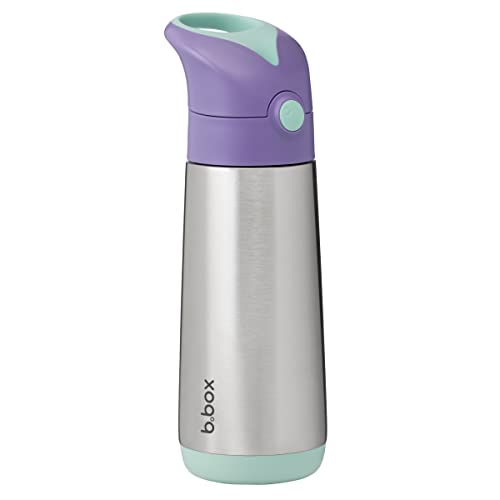 b.box Isolierte Trinkflaschen mit Trinkhalmen für Kinder, ergonomisch geformte Reiseflasche, auslaufsicherer Druckknopf, verschließbarer Deckel auf Silikonbasis, 500 ml (Lilac Pop)