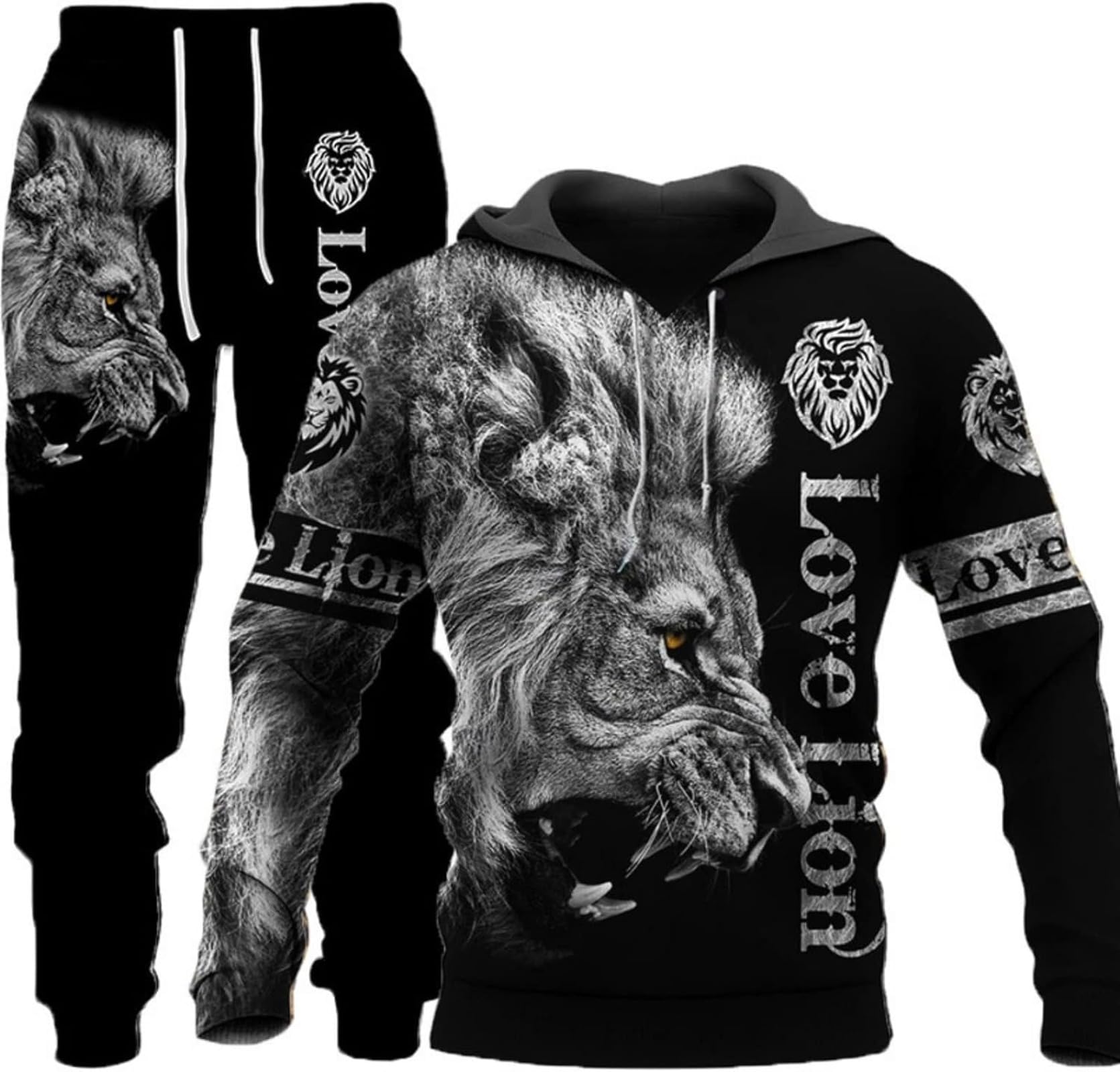 RIAAJ Herren Lion Tiger Colour Jogging Anzug Trainingsanzug Sportanzug Fitness Sporthose Hose Hoodie (A5,4XL)