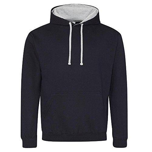 Just Hoods Varsity Hoodie mit farblich abgesetzten Kapuze, Mädchen damen, JH003, French Navy/Heather Grey, xs