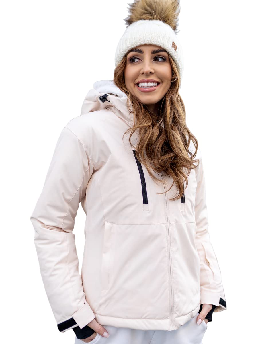 BOLF Damen Winterjacke Skijacke Snowboardjacke Schneejacke mit Kapuze Schneefang Bündchen Winddicht Wasserdicht Atmungsaktiv Outdoor Sport Style HH012 Beige L [D4D]