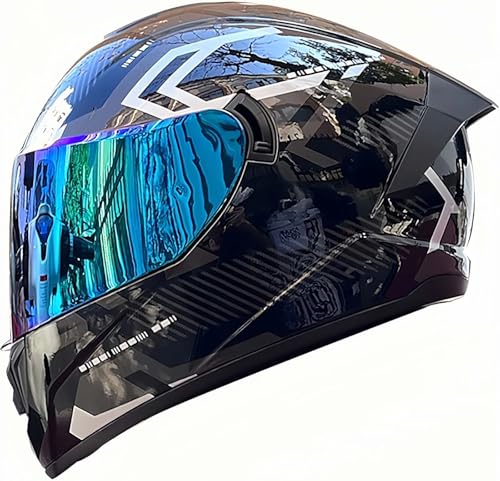 Integral-Motorradhelm Mit Doppeltem Antibeschlag-Visier, DOT/ECE-Zugelassener Integral-Motorradhelm Für Männer, Frauen, Erwachsene I,XL61~62CM