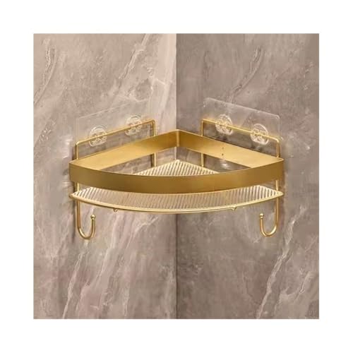 Badezimmerregal für Bad und Küche Eck-Duschregal, selbstklebendes Badezimmerregal zur Wandmontage mit Haken, dreieckiger Dusch-Organizer aus Acryl ohne Bohren mit Metallzaun Duschablage(Gold)