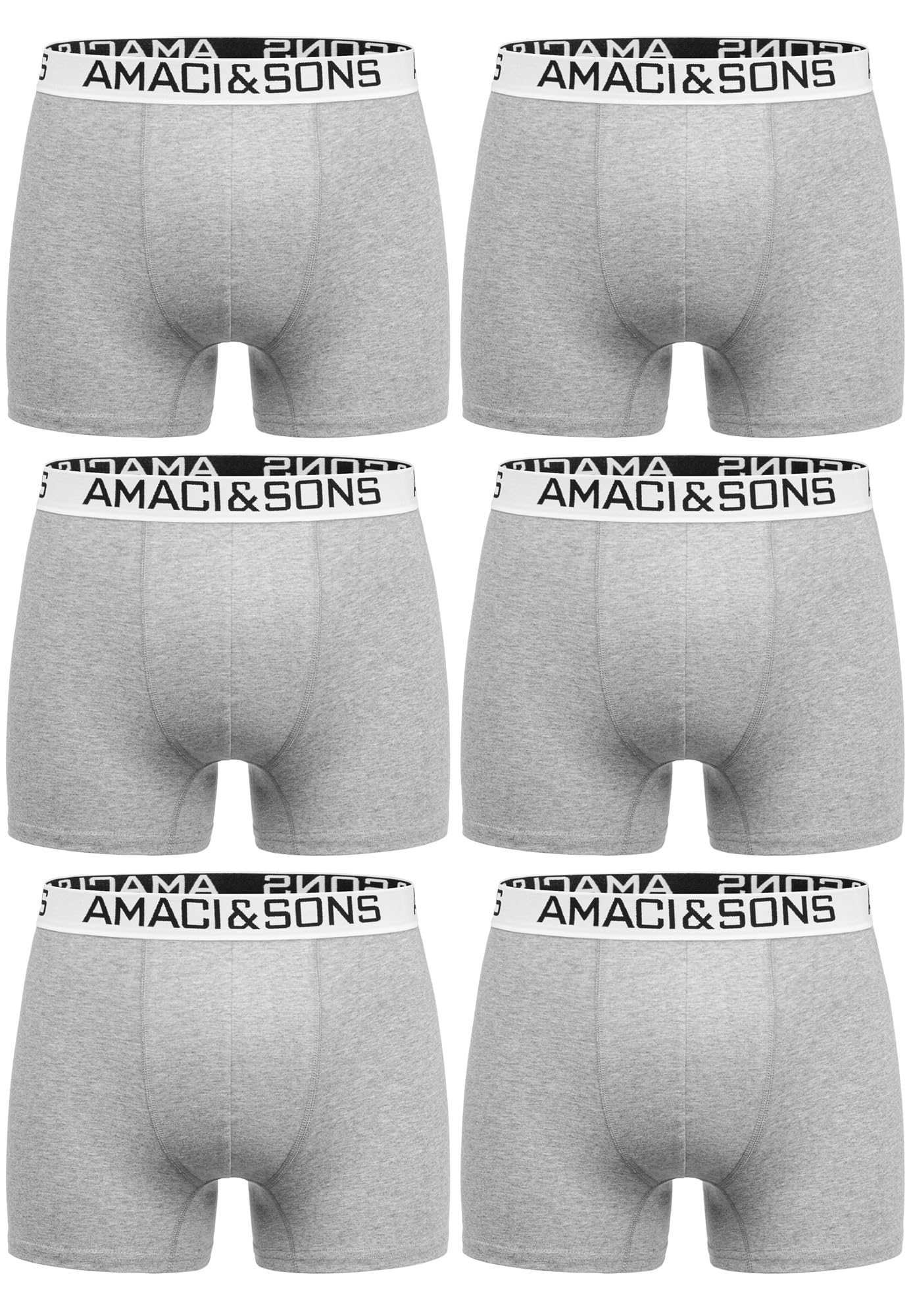 Amaci&Sons Herren Boxershorts Baumwolle 6er Spar-Pack Männer Unterhose Unterwäsche 6x9005 Hellgrau/Weiß XL