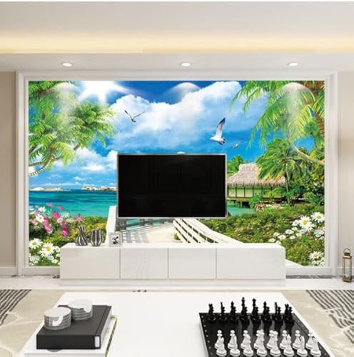 tyujlkjddlf Tapete Wandbild 3D Benutzerdefinierte 3D Tv Hintergrund Wandtapete 3D Landschaft Schlafzimmer Wohnzimmer Sofa Tapete Wandbild Landschaft Meerblick Strand-250Cmx175Cm