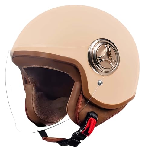 3/4 Half Face Motorradhelm, ECE-Zertifiziert, Mit Anti-Schlag-Visier, Gepolstert, Half Face Für Erwachsene Männer Und Frauen, Geeignet Für Chopper Bikes, Scooter, Cruiser E,58-62CM