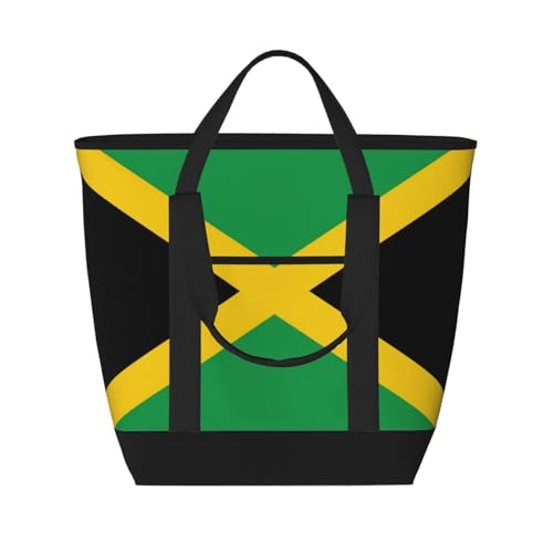 YQxwJL Isolierte Kühltasche mit Jamaika-Flagge, großes Fassungsvermögen, Einkaufstasche, Reisetasche, Strand, wiederverwendbare Einkaufstasche für Erwachsene, Schwarz, Einheitsgröße