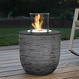 muenkel design Vigo – Bio-Ethanol Feuerstelle Gartenfackel Terrassenfeuer mit Round Burner 250 Brennkammer – Korpus Riffelung schwarz-grau