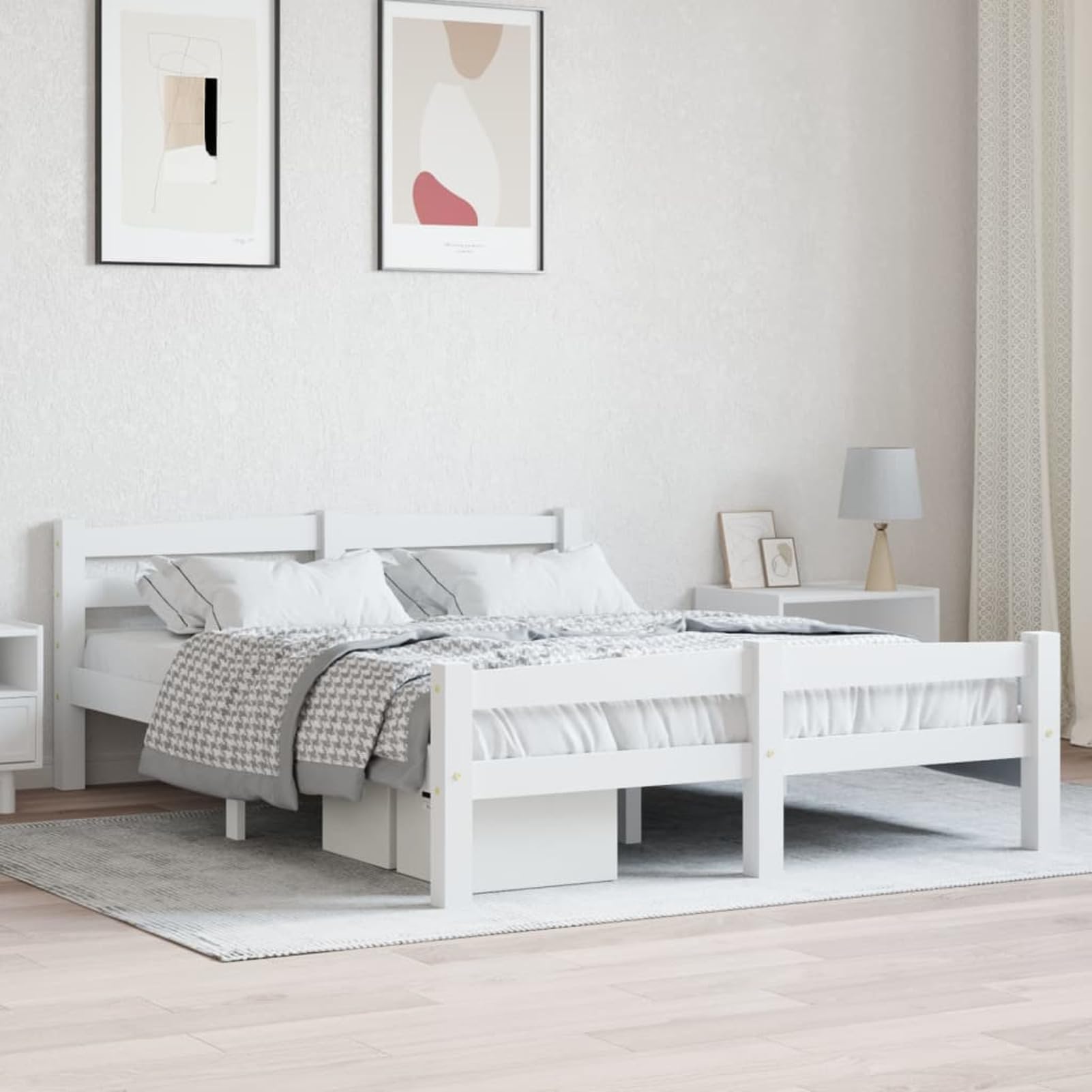 Sufrk Massivholzbett Holzbett Betten Bed Frame Massivholzbett Bettgestell Weiß Kiefer 140x200 cm - 322071