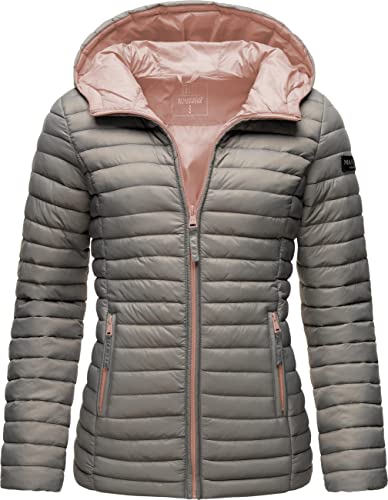 MARIKOO Damen leichte Übergangsjacke Steppjacke mit Kapuze Asraa Grey Gr. XS