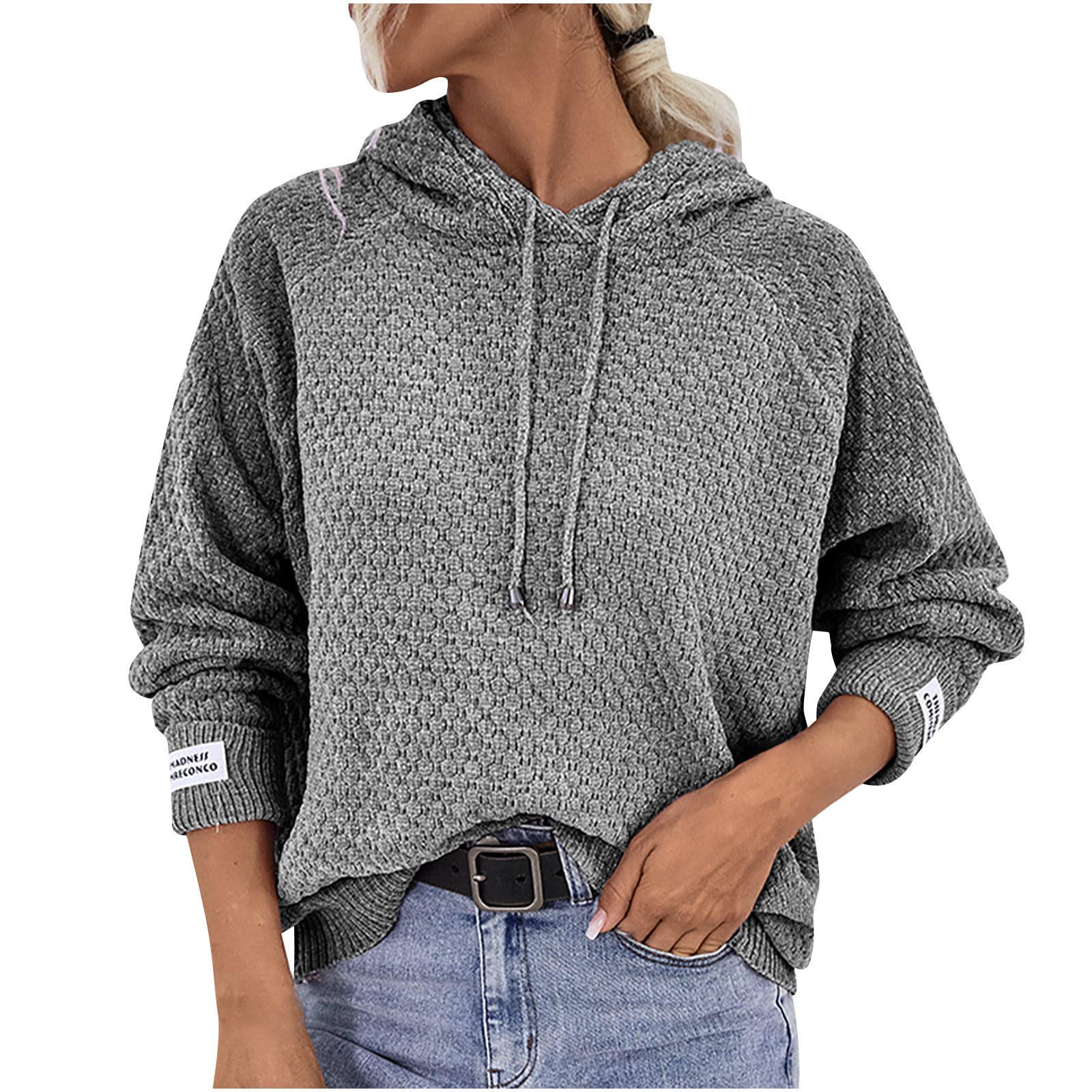 WANGTIANXUE Damen Chenille Pullover Hoodie Elegant Langarmshirt Hoodies Pulli Oberteile Einfarbig Sport Top Sweatjacke Locker Kordelzug Oberteil Freizeit Hemd Herbstpullover Hoody mit Kapuze