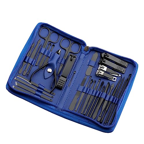 SAFWEL Maniküre-Set aus Edelstahl, professionelles Pediküre-Set, Nagelschere, Pflegeset mit Reiseetui for Reisen, Zuhause, Geschenk (Color : Blue)