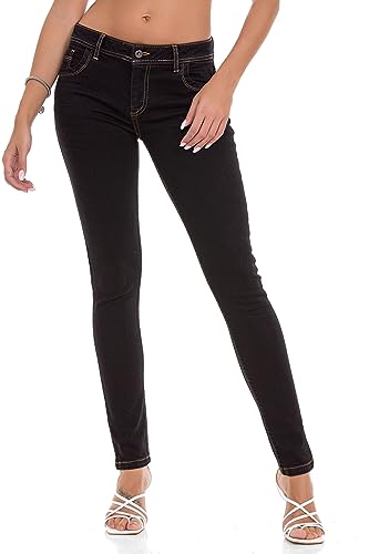 Cipo & Baxx Damen Jeans Hose Slim Fit Straight Denim Pants WD443 Schwarz W32 L32