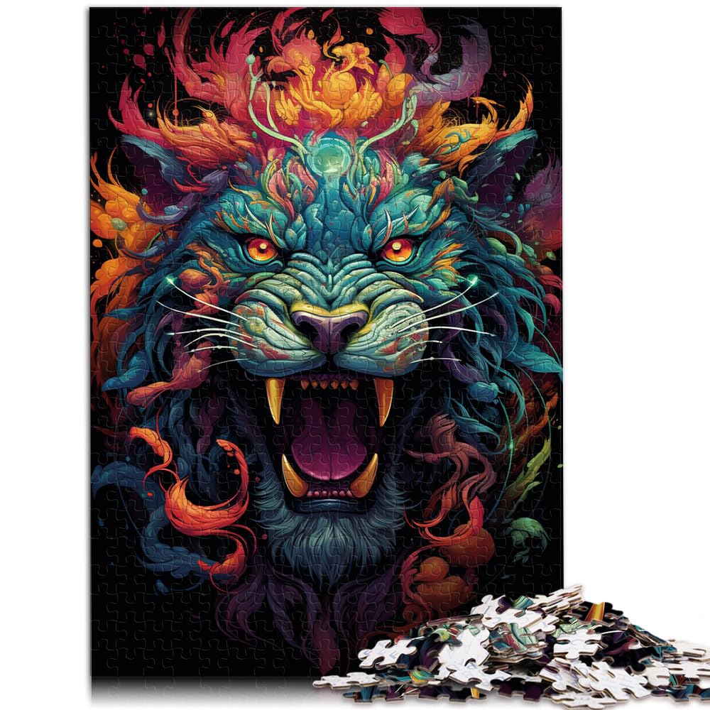 Puzzle für farbenfrohe Psychedelia Wilder Bestien für Erwachsene, 1000 Teile, Holzpuzzle, Heimkunstdekor, 1000 Teile (50 x 75 cm)