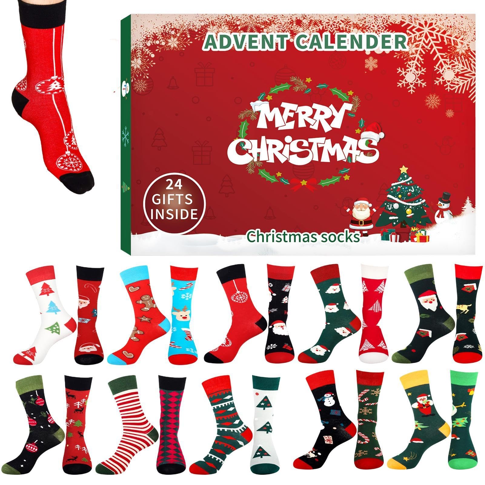 Christmas Stocking Advent Calendar | Christmas Socks For Men, 24 Days Countdown Calendar, Women Christmas Socks For Adults, Children, Men, Women