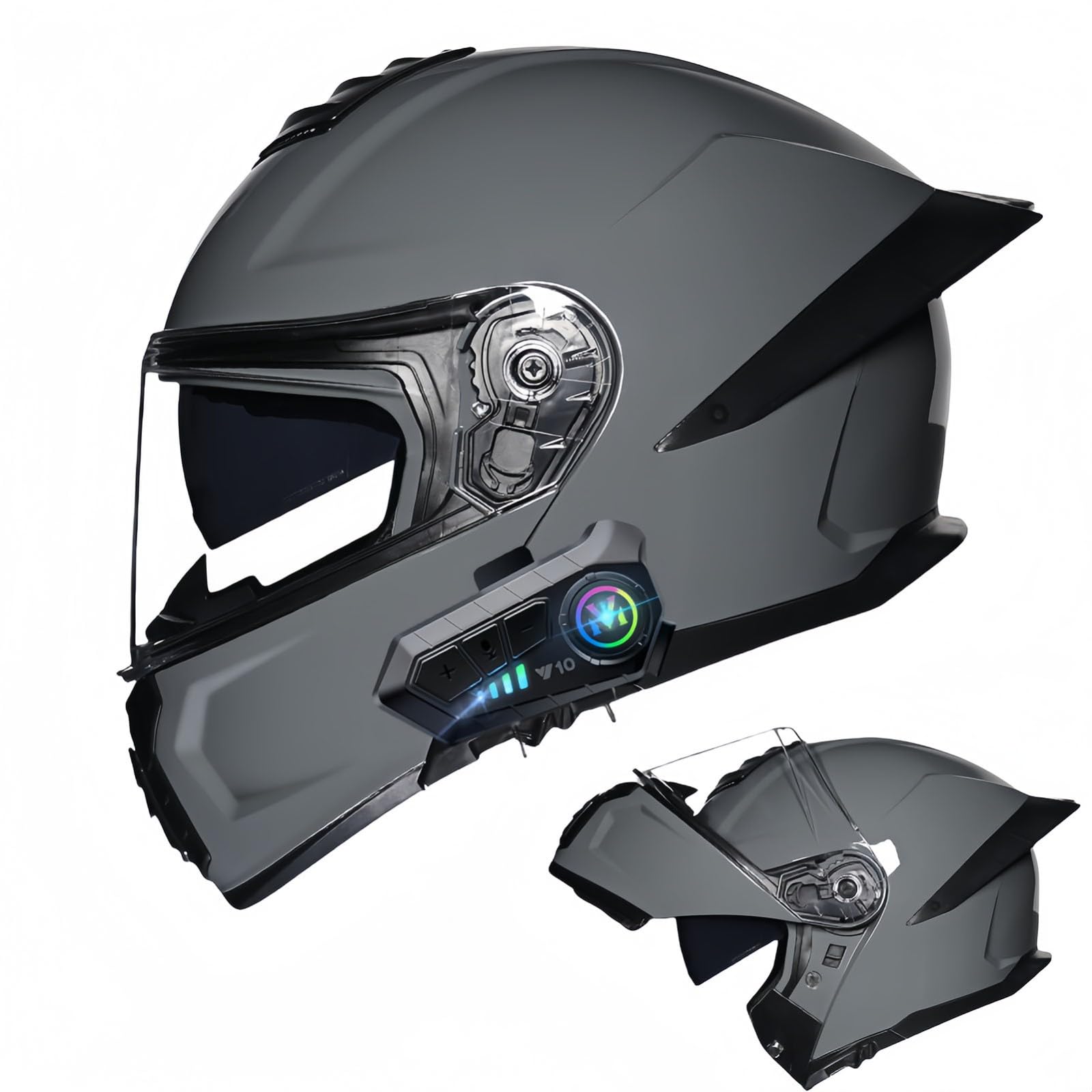 Bluetooth-Modularer Motorradhelm, ECE-Geprüfter Hochklappbarer Integralhelm, Straßenrad-Rennhelm, Mit Doppelvisier, Für Erwachsene, Männer, Frauen E,XXXL65-66CM