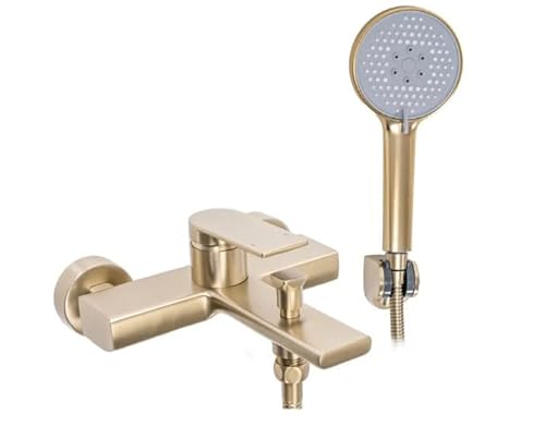 Rea Badewannenarmatur VERSO BRUSH GOLD Wasserhahn Badewanne Einhebel Wannenarmatur mit Handbrause Badarmatur aus Messing Mischbatterie Wandmontage (Gold)