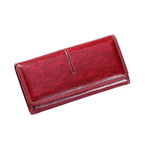 NEWNAN Damen-Geldbörse aus Leder, Lange Geldbörse, Handtaschen, Damen-Geldbörse, Kartenhalter (Farbe: Rot, Größe: 9,5 x 19 cm)