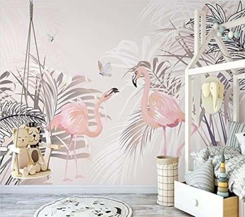 XLMING Handgemalt Frische Botanische Palme Flamingo Kinderzimmer 3D Tapete Wohnzimmer Sofa Schlafzimmer Esszimmer Home Dekoration Wand-430cm×300cm