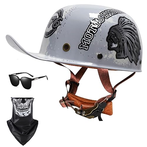 Halbschalenhelm Mit ECE-Zulassung Vintage Motorradhelm Baseball Cap Cruiser Chopper Scooter Helm Herren Retro Motorrad Halbhelm Damen Mofa Helm