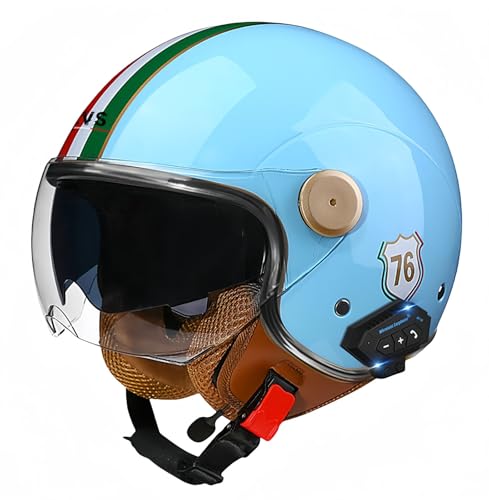 3/4-Bluetooth-Helm mit offenem Gesicht, Vintage-Motorrad-Halbhelm, ECE-zugelassenes Moped mit Doppelvisier, Motorradhelm für Männer, Erwachsene, Frauen M,XL61-62CM