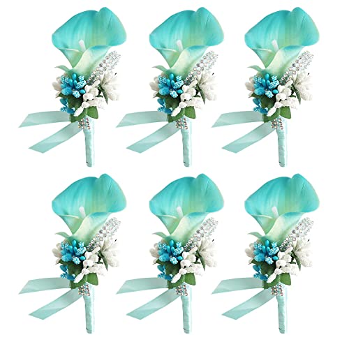 Armband Hochzeitsblumen, Brautjungfern -Armbandband, 6pcs Hochzeit Boutonniere Blume, Blume Revers Pin Boutonniere Corsage Accessoire Girls Männer künstliche Rosencors for Braut Bräutigam (Color : Sk