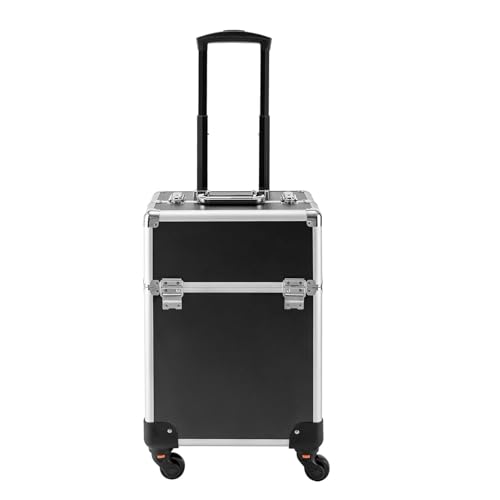 Kosmetikkoffer Trolley Friseurkoffer Schminkkoffer Make-up Koffer Beauty Case mit 4 Ausziehbaren Fächern für professionelle Make-up Artists,Friseure Schwarz