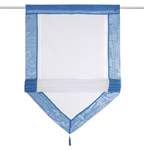 LiYa Raffrollo mit Quaste Dreieck Raffgardine Voile Transparent Tunnelzug Vorhang (BxH 100x140cm, Blau)