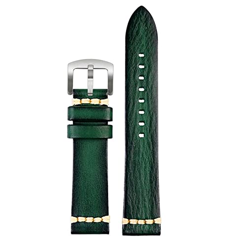 SCRUBY Handgefertigtes echtes Leder Uhrengurt 20mm 22 mm24 für Rolex Citizen Omega Mido Huawei Gt Herren Uhrband braun blaugrün grau(Green silver buckle,20mm)