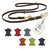 CopcoPet – Fettlederleine für Hunde – 3-Fach verstellbare Hundeleine aus weichem Leder mit Karabinern & Beschlägen aus Messing – geflochtene Führleine 100% Handmade in Germany (2 m x 10mm | Braun)