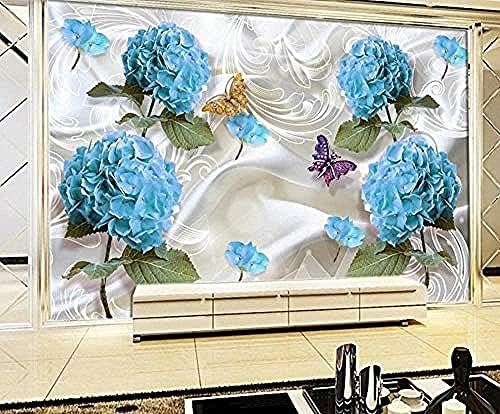 XLMING Handgemalte Florale Blaue Schmetterlingsdekoration 3D Tapeten Home Esszimmer Sofa Schlafzimmer Wohnzimmer TV Hintergrund-430cm×300cm