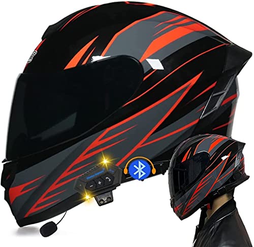 Integralhelm Motorradhelm Integrierter Bluetooth-Helm Klapphelm DOT/ECE Genehmigt Motorrad Full Face Helm Rollerhelm Doppelspiegel Sturzhelm Vier Jahreszeiten Für Damen Und Herren